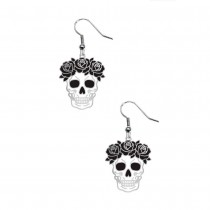 BOUCLES OREILLES PENDENTIF CRÂNE FLEUR BLANC FEMME