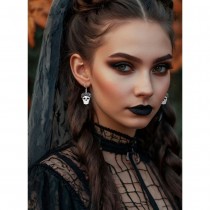 BOUCLES OREILLES PENDENTIF CRÂNE FLEUR BLANC FEMME