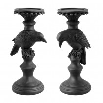 BOUGEOIR PILIER CORBEAU RÉSINE 11.5X14X29CM NOIR