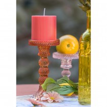 BOUGEOIR VERRE EMBOSSÉ PRÉCIOSITÉ 16.7CM TANGERINE