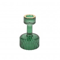 BOUGEOIR VERRE RAINURÉ LISERÉ OR 6.2X10CM VERT