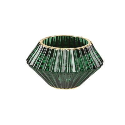 BOUGEOIR VERRE RAINURÉ LISERÉ OR 7.5X4.3CM VERT