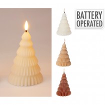 BOUGIE CIRE SAPIN NOËL LED CHAUD PILE 9X14CM