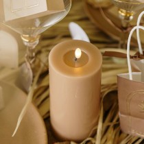 BOUGIE LED CYLINDRIQUE CIRE BRILLANT 15X7CM CAMEL