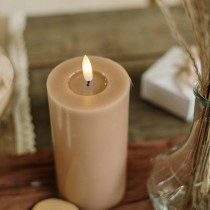 BOUGIE LED CYLINDRIQUE CIRE BRILLANT 15X7CM CAMEL