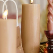 BOUGIE LED CYLINDRIQUE CIRE BRILLANT 20X7CM CAMEL