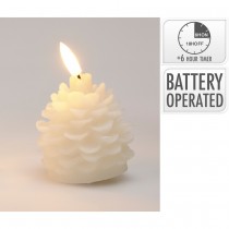 BOUGIE LED POMME DE PIN TIMER 6.5X6.5X7CM BLANC
