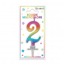 BOUGIE MÉTALLIQUE MULTICOLORE CHIFFRE 2