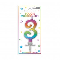 BOUGIE MÉTALLIQUE MULTICOLORE CHIFFRE 3