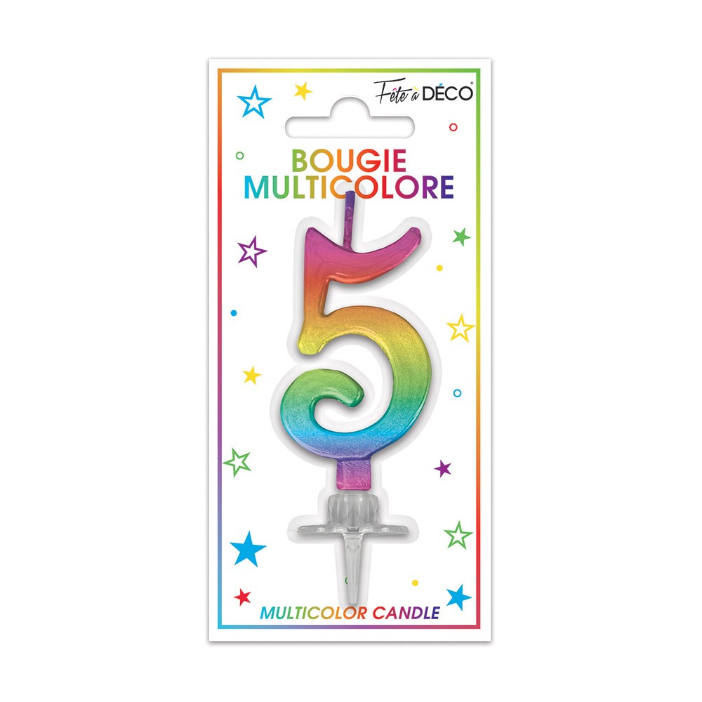 BOUGIE MÉTALLIQUE MULTICOLORE CHIFFRE 5