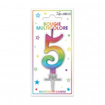 BOUGIE MÉTALLIQUE MULTICOLORE CHIFFRE 5