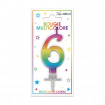 BOUGIE MÉTALLIQUE MULTICOLORE CHIFFRE 6