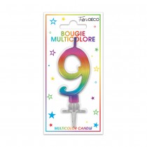 BOUGIE MÉTALLIQUE MULTICOLORE CHIFFRE 9