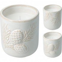 BOUGIE POT PORCELAINE DÉCO RELIEF FORÊT 6.5X7.5CM