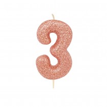 BOUGIE ROSE GOLD PAILLETTÉ CHIFFRE 3