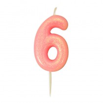 BOUGIE ROSE PAILLETTÉ CHIFFRE 6