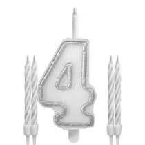 BOUGIES CHIFFRE 4 MÈCHE MAGIQUE 11CM BLANC