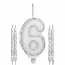 BOUGIES CHIFFRE 6 MÈCHE MAGIQUE 11CM BLANC