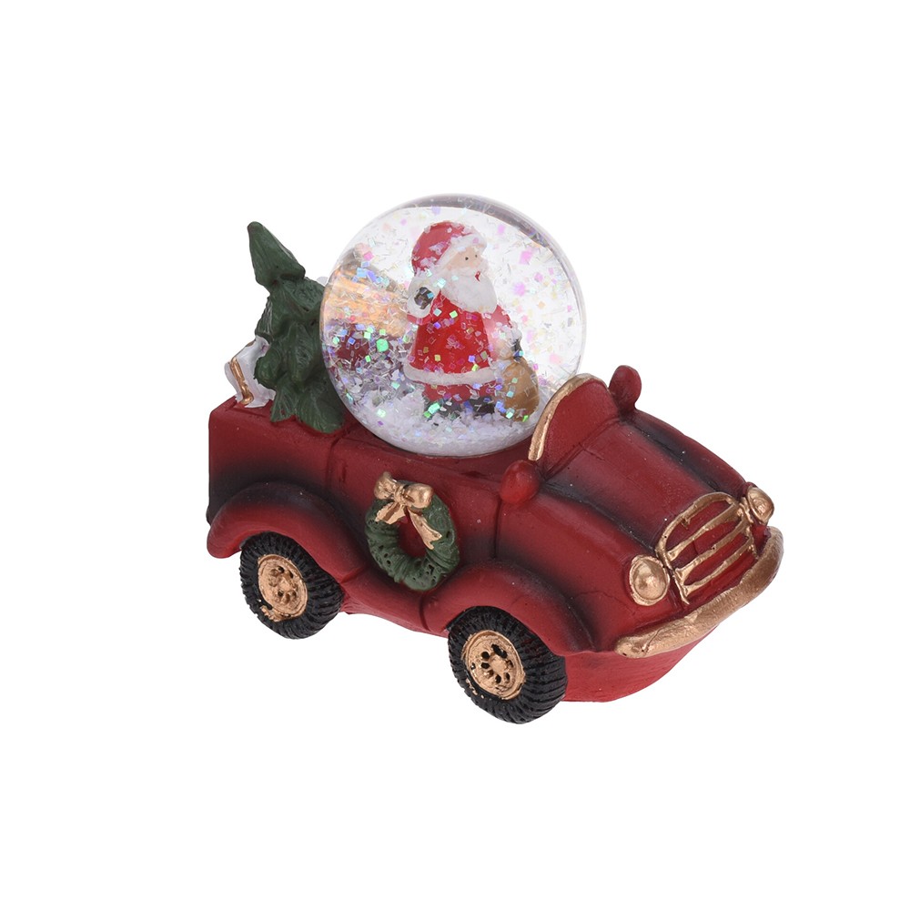 BOULE À NEIGE NOËL SOCLE VÉHICULE 10X4.5CM ROUGE