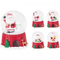 BOULE À NEIGE SCÈNE NOËL SOCLE RÉSINE 8CM ROUGE