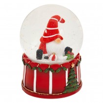 BOULE À NEIGE VERRE GNOME HIVER RÉSINE 14CM ROUGE
