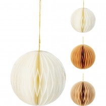 BOULE ALVÉOLÉ SUSPENSION 15CM BLANC OR BEIGE