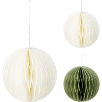 BOULE ALVÉOLÉ SUSPENSION 15CM BLANC VERT