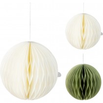 BOULE ALVÉOLÉ SUSPENSION 25CM BLANC VERT