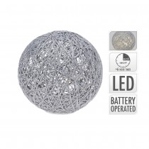 BOULE FIL LED BLANC CHAUD 6H 20CM ARGENT PAILLETÉ