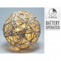 BOULE MÉTAL DÉCO 15 LED CHAUD PILE TIMER 20CM