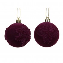 BOULE NOËL DÉCO FLOQUÉ MOTIF RELIEF 6CM VIOLET