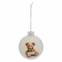 BOULE VERRE OURSON PREMIER NOËL 8CM BLANC