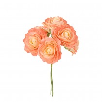 BOUQUET 6 FLEURS ROSE MOUSSE 25CM PÊCHE CORAIL