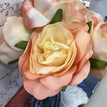 BOUQUET 6 FLEURS ROSE MOUSSE 25CM PÊCHE CORAIL