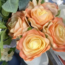 BOUQUET 6 FLEURS ROSE MOUSSE 25CM PÊCHE CORAIL