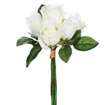 BOUQUET 7 ROSES ARTIFICIELLES 30CM BLANC