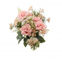 BOUQUET 9 ROSES ARTIFICIELLES 40.5CM VIEUX ROSE