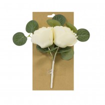 BOUQUET ARTIFICIEL ROSES EUCALYPTUS 15CM IVOIRE