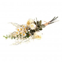 BOUQUET ARTIFICIEL ROSES MARGUERITES 38CM BLANC