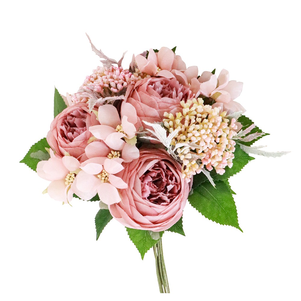 BOUQUET FLEURS ARTIFICIELLES 20X29CM VIEUX ROSE