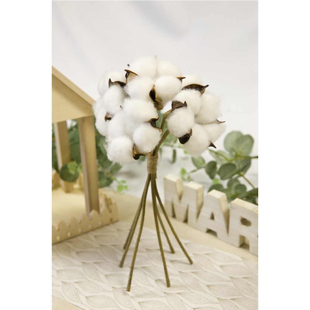 BOUQUET FLEURS DE COTON 6 TÊTES 24CM BLANC