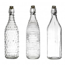 BOUTEILLE VERRE À CLAPET EMBOSSÉ 1L TRANSPARENT