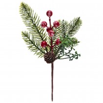 BRANCHE DÉCO FEUILLAGE BAIES POMME PIN 11X21CM