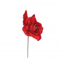 BRANCHE ROSE VELOURS PAILLETTES 21CM ROUGE
