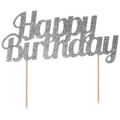 CAKE TOPPER ANNIVERSAIRE 18X15CM ARGENT