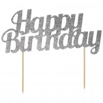 CAKE TOPPER ANNIVERSAIRE 18X15CM ARGENT