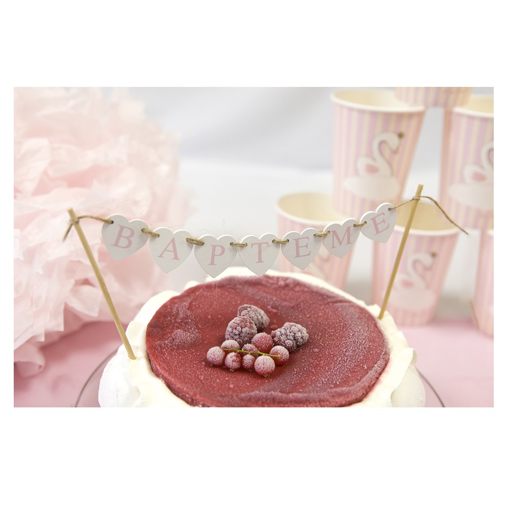 Fleurs de gâteau de baptême rose comestibles. Toppers de gâteaux