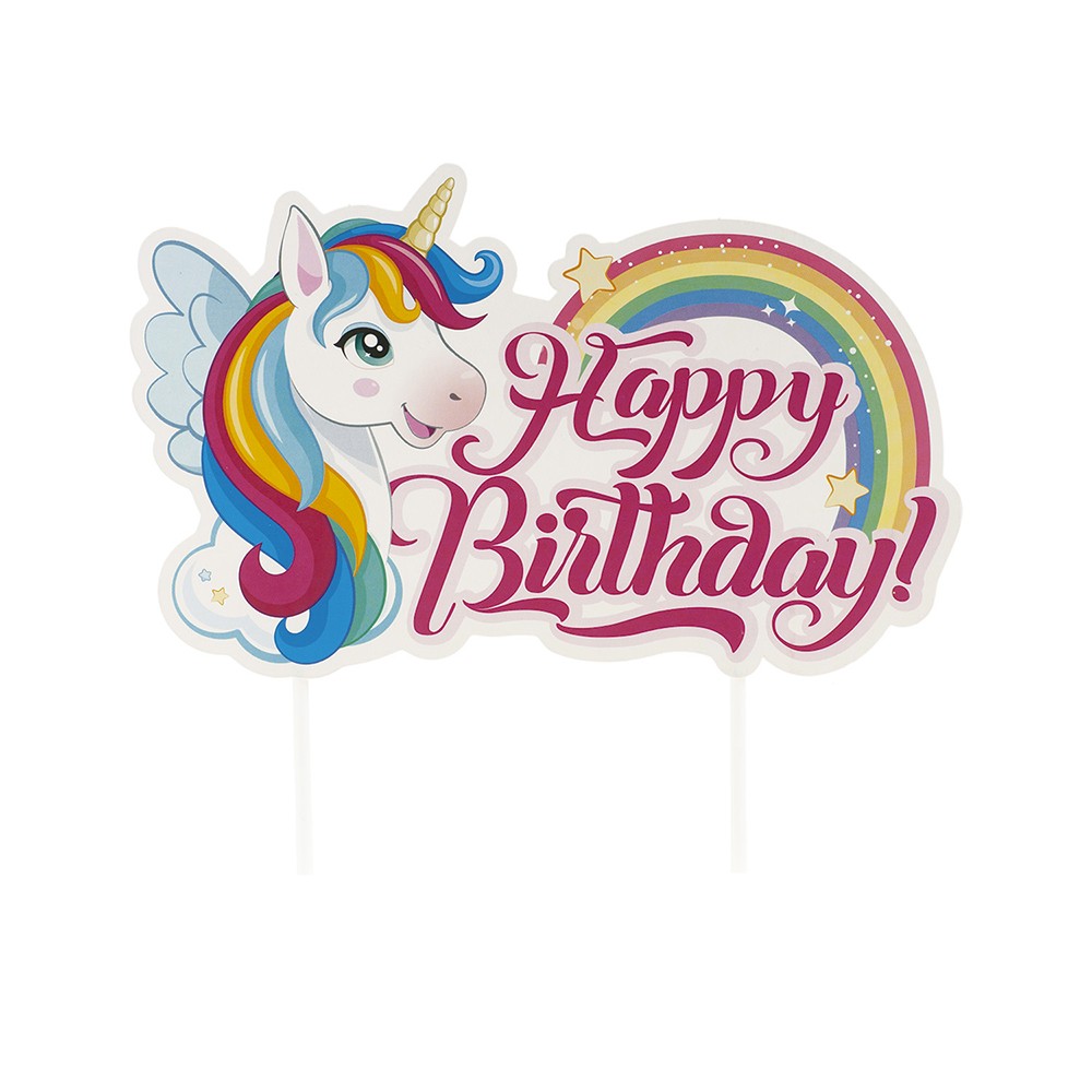 3 Cake Toppers licorne Joyeux Anniversaire