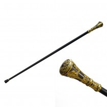 CANNE MÉTAL DANDY BAROQUE POMMEAU OR 93CM NOIR