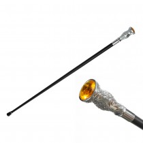 CANNE MÉTAL POMMEAU SAPHIR JAUNE FACTICE 93CM NOIR